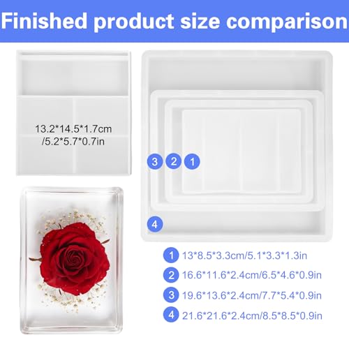5Pcs Epoxy Resin Molds Set, Large Silicone Casting Molds for Resin, Square & Rectangular Shapes for DIY Art, Flower Preservation, Candle Making, Home Décor, Wedding Keepsakes