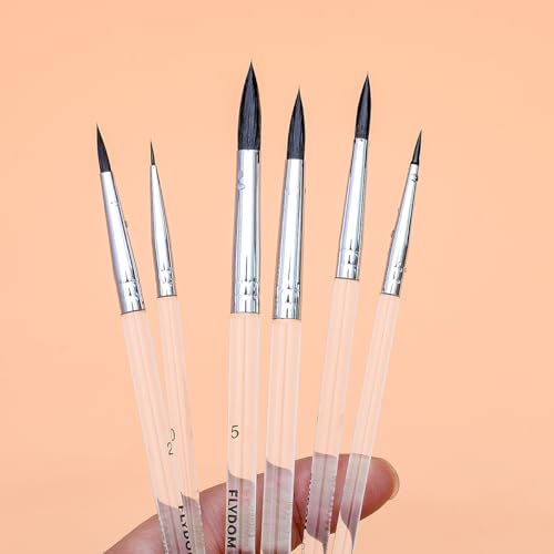 Watercolor Paint Brushes Set,Detail Line Brush,Short Handle Brushes, Soft Synthetic Hair, Pointed Round Mop Brush for Watercolor, Acrylic, Gouache, Aquarelle & Oil Painting, 6 Pcs Set