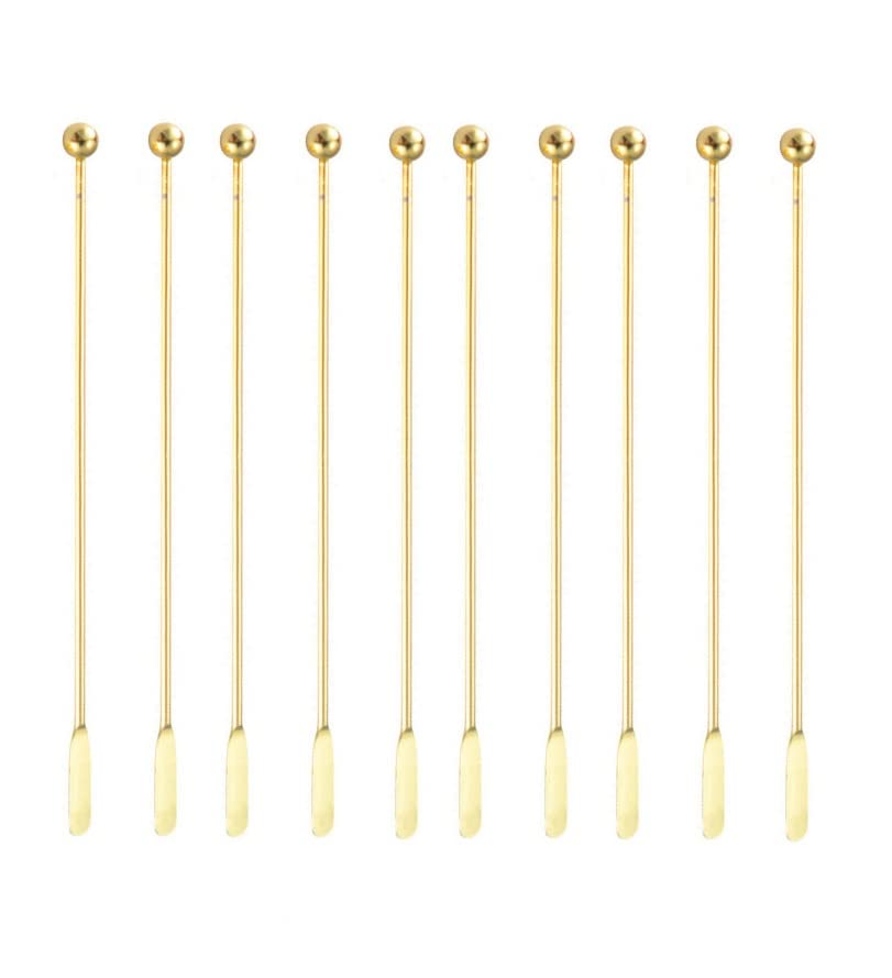 10 pcs Stainless Steel Coffee Beverage Stir Sticks Cocktail Stirrers Drink Swizzle Stick 7.4" Swizzle Stick Picks Tools Gold - color: Gold-10 Pieces