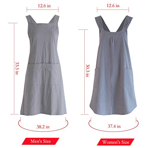 NEWGEM Japanese Cotton Linen Cross Back Cooking Apron for Women Men with Pockets Cute for Baking Kitchen - color: 04 - Women's Black