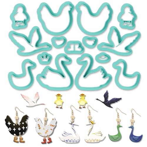 ORIGACH 15 Pcs Farm Animals Chicken Duck Polymer Clay Cutters Set Earring Clay Cutter DIY Craft Supplies for Earring and Jewelry Making - style: Farm Animals