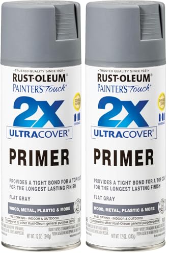 Rust-Oleum 334017 Painter's Touch 2X Ultra Cover Spray Primer, 12 oz, Flat Gray (Pack of 2) - color: Gray, size: 12 fluid ounce (Pack of 2)