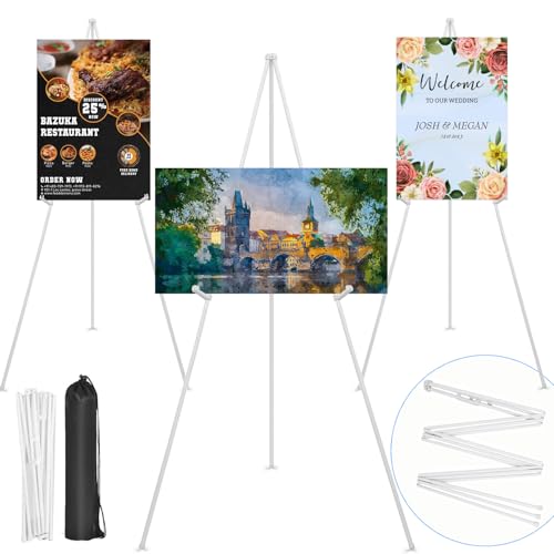 3 Pack White Easel Stand for Wedding Sign & Poster, 63" Portable Metal Painting Easels Stand Adjustable Folding Easel for Art Crafts Show,Arts,Birthday - style: White