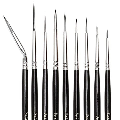 Fine Detail Paint Brush Set - 9 Pieces Miniature Brushes for Watercolor, Acrylic Painting, Airplane Kits, Face, Nail, Scale Model Painting, Line Drawing