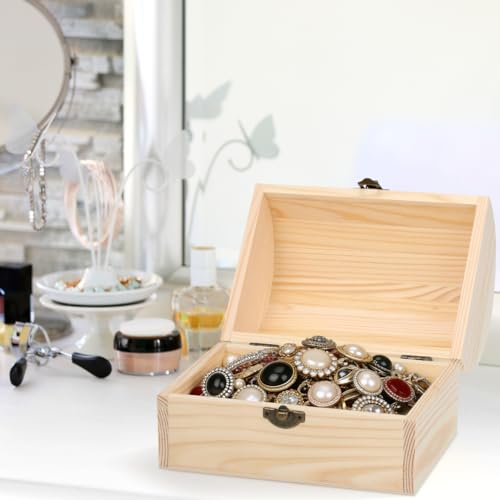 Cabilock Large Wooden Treasure Chest Box Solid Arc Design Storage Chest Box with Buckle 6.29 X 4.72 X 4.52 in Wood for Crafts Trinkets Candy Gift Packaging Home Organization