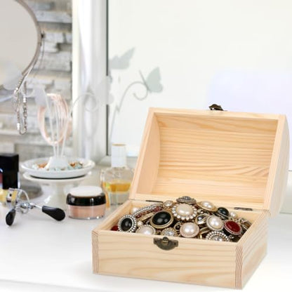 Cabilock Large Wooden Treasure Chest Box Solid Arc Design Storage Chest Box with Buckle 6.29 X 4.72 X 4.52 in Wood for Crafts Trinkets Candy Gift Packaging Home Organization