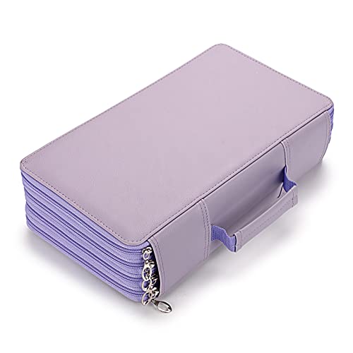 BTSKY 300 Slots Colored Pencil Organizer - Deluxe PU Leather Pencil Case Holder with Handle Strap Pencil Box Large for Colored Pencils Watercolor Pencils Purple - color: Purple