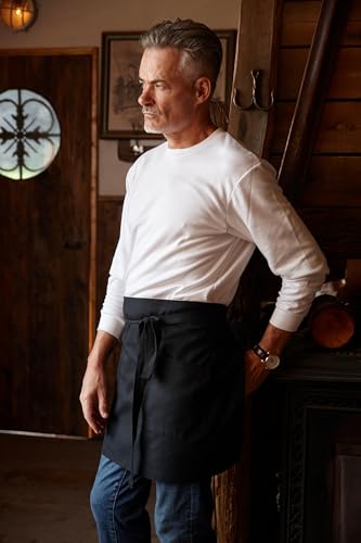 Unisex Waist Apron with Pockets Waiter Bar Half Bistro Apron 4251BY - color: Black, size: 5 Pack