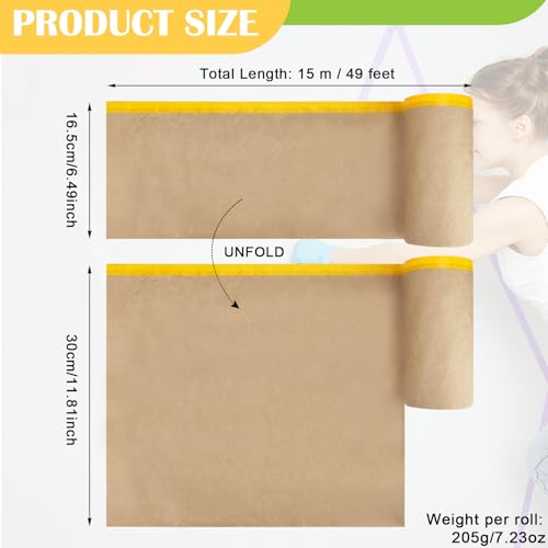 Pre-Taped Masking Paper for Painting,12" x50Feet Adhesive-Backed Tape and Drape Painters Paper Roll,Protective Covering for Car Painting,Auto Detailing,Skirting&Trim Surface Protection - color: Orange