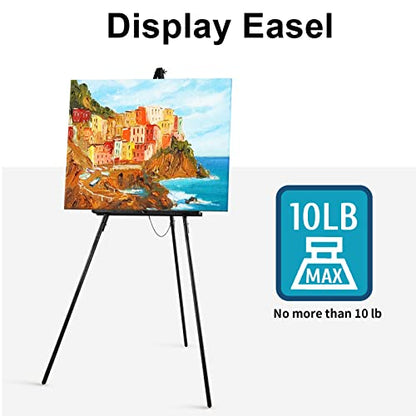 Falling in Art 65" A-Frame Tripod Easel Stand, Wooden Display Easel with Adjustable Canvas Holder, Floor Easel for Wedding Signs, Posters, Paintings, Artwork(Black) 1 Pack - color: Black-1 Pack