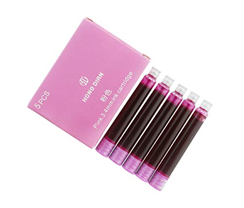 Asvine Hongdian Fountain Pen Pink Ink Cartridges, Set of 30 Refill Ink Cartridges, 3.4 mm Bore Diameter - color: Pink