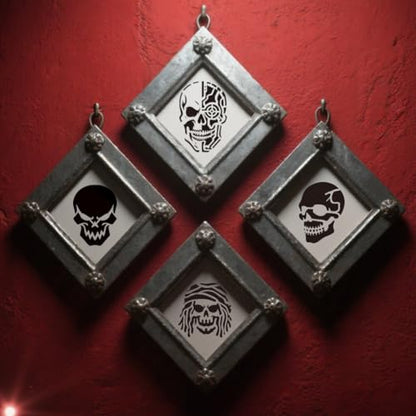 12 Sheets Skeleton Flame Painting Stencils, 24 Styles Halloween Skull Drawing Templates Reusable Border Stencil for Painting on Wall Wood Home Decor - style: Skeleton Flame