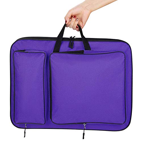 haozaikeji A3 Artist Portfolio Carry Case Bag Portable Waterproof Canvas Shoulder Bag Painting Pad Backpack for Sketching Painting Art Supplies with Shoulder Straps & Carry Handle - color: Purple