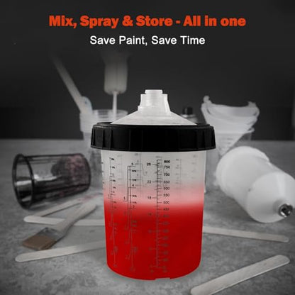 Disposable Paint Spray Gun Cup Liners & Lid System, 50 Standard 27 Ounce (800ml) Kit - 190 Mic- 50 Cup Liners, 50 Lids with Strainer, 1 Hard Cup with Retainer Ring 20 Plugs,2 Cup Adapters - size: 27 Ounce (190Mic) Kit-50PCS+2 Adapters