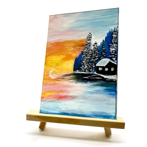 9.5 Inch Adjustable Mini Wood Tripod Easel Stand Small Tabletop Wooden Easel Painting Easel Stand Triangle Tabletop Canvas Holde Painting Canvas Painting Holder for Cards Phone Artist Photo Artworks