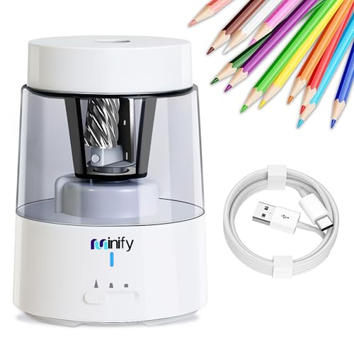 Pencil Sharpener Electric Pencil Sharpener Heavy Duty Blade Rechargeable Battery Powered Pencil Sharpeners for 6-8mm Colored Pencils Auto Stop Fast Sharpen in 3s (White) - color: White