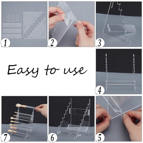 AHANDMAKER 9-Tier Pen Display Holders, Acrylic Makeup Brush Holder, Clear Horizontal Display Brush Rack Organizer for Pen Pencil Makeup Brush Eyebrow (Clear)