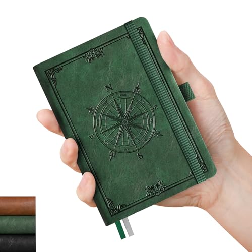 AHGXG Small Blank Pocket Journal Notebook for Men - 256 Numbered Pages B6 Mini Journal, Vintage Soft Leather Hardcover, 80gsm Paper, for Women Work Office School, 4.1'' X 5.7''- Dark Green - color: Dark Green, style: B6-Plain Notebook