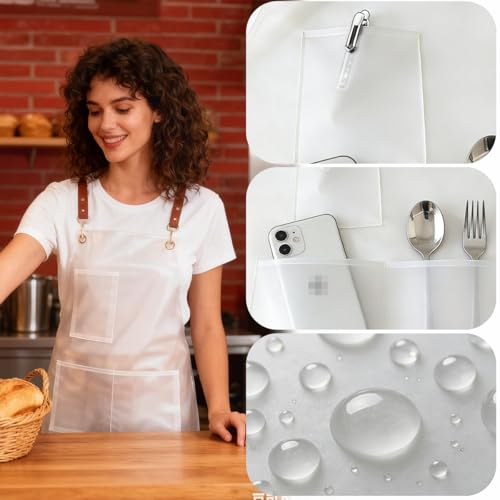 2 Pack Waterproof Translucent Apron with Large Pockets,Cross Back Apron Cooking Apron for Dishwashing,Cleaning Fish, - color: White&brown