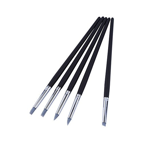 5pcs Clay Color Shaping Modeling Flexible Silicone Wax Clay Sculpting Carving Pottery Making Tool Pen with Black Wood Handles