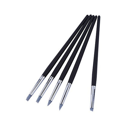 5pcs Clay Color Shaping Modeling Flexible Silicone Wax Clay Sculpting Carving Pottery Making Tool Pen with Black Wood Handles