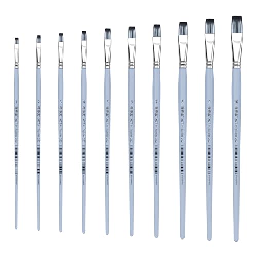 XDT#262 Bright Artist Paint Brush 10 Piece Set Medium Stiff Nylon Hair Extra Long Handle #1#2#3#4#5#6#7#8#9#10, Acrylic Oil Watercolor - size: Bright 10Pc