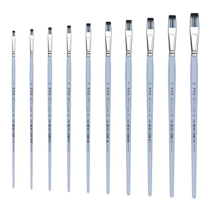 XDT#262 Bright Artist Paint Brush 10 Piece Set Medium Stiff Nylon Hair Extra Long Handle #1#2#3#4#5#6#7#8#9#10, Acrylic Oil Watercolor - size: Bright 10Pc