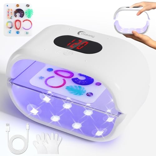 OSBANG Upgraded UV Light for Resin, Double-Sided Fast Curing UV Resin Lamp with USB Line & Large Digital Display Timer, Longer Time Setting UV Light with Silicone Mold for Craft, Jewelry Making - size: UV Resin Light M2