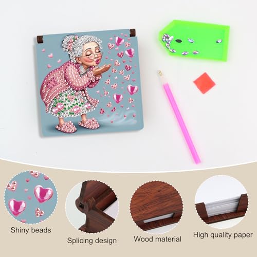 MVVMTOP Diamond Painting Kit memo Box, Diamonds Art DIY Grandma Patterns Sticky Note Box Special Shape Drill, with 160 Sticky Note, Ideal for Home Office Supplies, Handicrafts, Holiday Gifts - color: Grandma