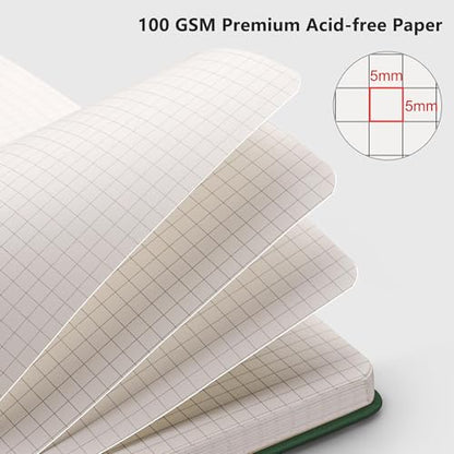RETTACY Graph Grid Paper Notebook, 192 Pages, A5 Medium Size (5.7'' x 8.3''), 5 Squares per Inch, Leather Hardcover, 100 GSM Thick Paper, for School, Students, Math, Engineering (Dark Green) - color: Dark Green, style: Grid