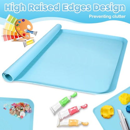 Silicone Art Mat for Crafts, Large 24x19.5 Inch Silicone Painting Mat & Craft Mat with Raised Edges for Artists, Jewelry Making, Playdough, Kids Activities,Blue - color: Blue