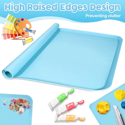 Large Silicone Mat for Crafts, 24"X19.7" Art Mat with Raised Edges for Clay, Resin, Slime, Jewelry-Making Table Protection Heat-Resistant Paint Mats, blue - color: Blue