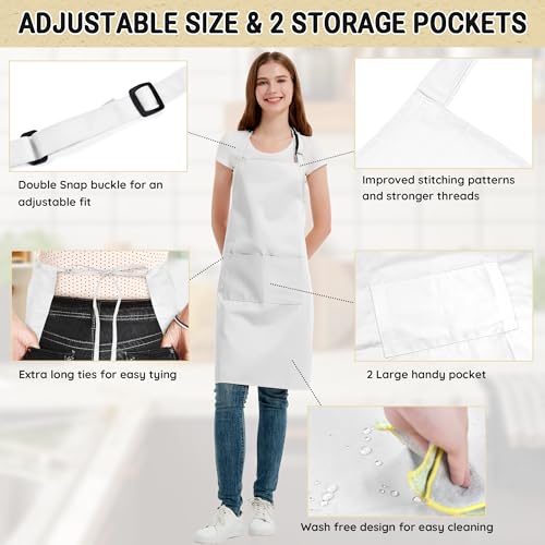 Chef Apron for Men and Women Wash Free Bib Apron with 2 Pockets Water & Oil Proof Adjustable Aprons - color: White