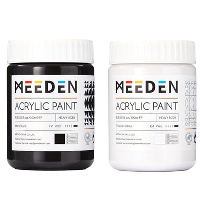 MEEDEN Black and White Acrylic Paint: 300ml/10oz x 2 Jars Heavy Body Gloss Acrylic Paint - Thick Art Paints for Professional Artists Painting on Canvas - color: Titanium White + Intense Black - 300ml