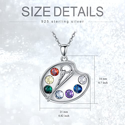 Artist Paint Palette and Brush Necklace - 925 Sterling Silver Pigment Pendant, Colorful Painters Charm, Future Artist Jewelry Gifts for Women - style: Palette Necklace-silver