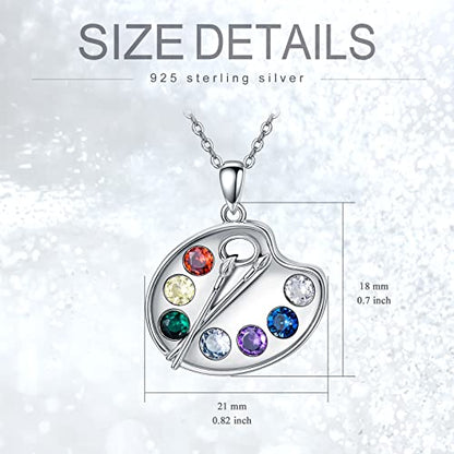 Artist Paint Palette and Brush Necklace - 925 Sterling Silver Pigment Pendant, Colorful Painters Charm, Future Artist Jewelry Gifts for Women - style: Palette Necklace-silver
