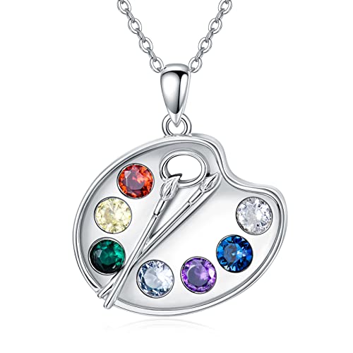 Artist Paint Palette and Brush Necklace - 925 Sterling Silver Pigment Pendant, Colorful Painters Charm, Future Artist Jewelry Gifts for Women - style: Palette Necklace-silver