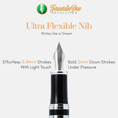 FPR Ambassador Ultra Flex Nib Fountain Pen Set, Burgundy - Refillable Pen w/Cartridges & Converter - Calligraphy Pens for Writing, Journaling & Gifting - Luxury Pens For Smooth Strokes - color: Burgundy