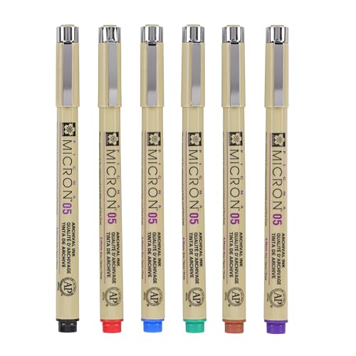 SAKURA Fineliner Pen Set of 6 Assorted Colours Waterproof Size 0.45mm