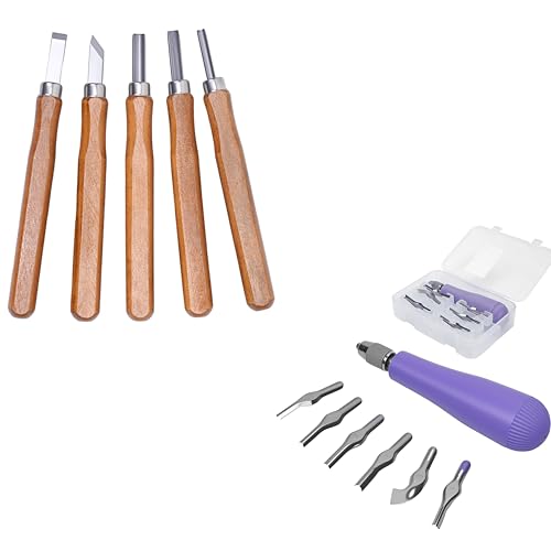 UCEC 5+1+6 Pack Linocut Wood Carving Tools Set Linoleum Experts & Beginners 6 Blades Universal Size Purple