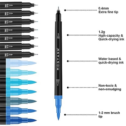 Blue Markers, 12 Pack Dual Brush Pens Drawing Markers for Art Sketching - color: Blue