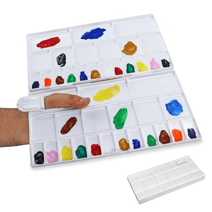 Liquidraw Plastic Paint Palette - 41 Well | Large Folding Mixing & Painting Palette | Thumb Hole for Holding | Suitable for Acrylic, Oil & Watercolor | for Professional Artists, Students & Kids