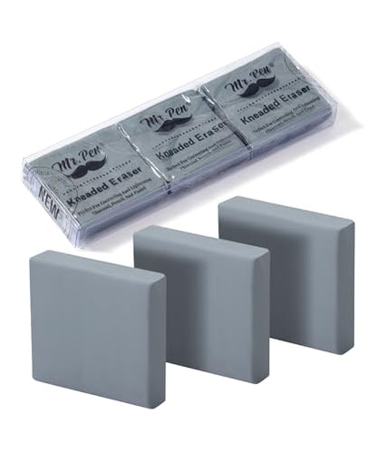 Mr. Pen- Kneaded Erasers, 1.44" x 1.36", 3 Pack, Gray | Soft Moldable Art Erasers for Charcoal, Graphite & Pastel Drawing, Precision Highlighting, Smudge Control - color: Gray, size: 3 Pack, 1.44" x 1.36"