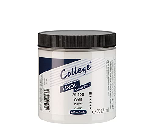 Schmincke - College Linol, artists' lino printing inks, white 237 ml, 39100053, low-odour water-based lino printing ink, lightfast, even print - color: White, size: 8.01 Fl Oz (Pack of 1)
