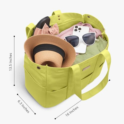 TOPDesign Large Canvas Tote Bag for Women, Shoulder Bag with Laptop Sleeve & Pockets, Everything Tote for Travel, Work (Light Green) - color: Light Green