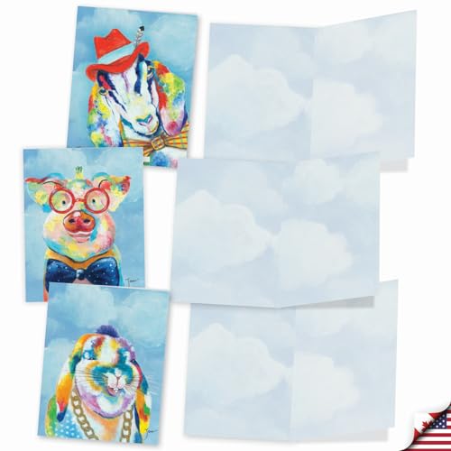 The Best Card Company Assorted Blank Greeting Card Box Set - Incl. 20 Cards + Envelopes - 10 Unique Designs - refined for Thank Yous, Invitations, More - Funny Farm AM6563OCB-B2x10 - style: Funny Farm