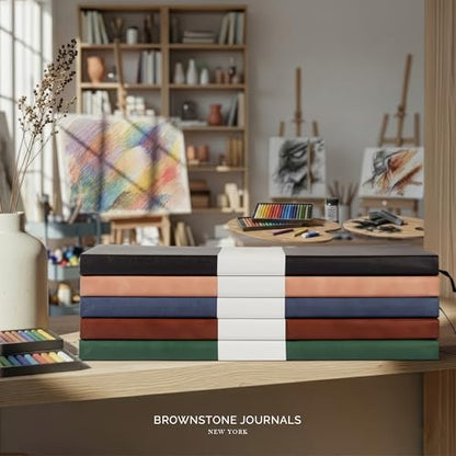 BROWNSTONE JOURNALS A4 Sketch Book Hardcover - 80 Sheets 100 GSM Paper 8.5"x11.5", Lay Flat, Vegan Leather Cover, Elastic Band, Back Pocket, Art Drawing Book (Charcoal Black) - color: Charcoal Black, size: A4 (8.5" x 11.5")