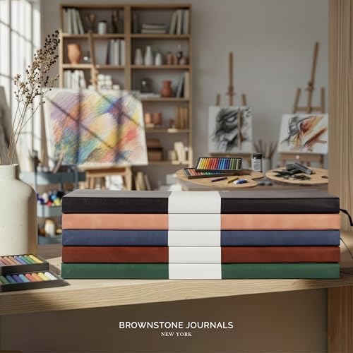 BROWNSTONE JOURNALS A4 Sketch Book Hardcover - 80 Sheets 100 GSM Paper 8.5"x11.5", Lay Flat, Vegan Leather Cover, Elastic Band, Back Pocket, Art Drawing Book (Symphony Blue) - color: Symphony Blue, size: A4 (8.5" x 11.5")