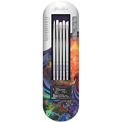Silver Brush SW-1550 Silverwhite Long Handle Brush Set, 5 Per Pack - style: 5 Pc, Plein Air Set