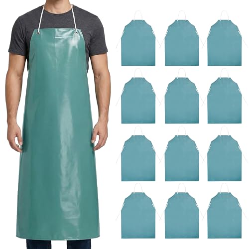 Xpose Safety Heavy Duty Vinyl Waterproof Aprons, White - For Home, Industrial and Commercial Use - Chemical Resistant - color: Green, style: 12 Pack